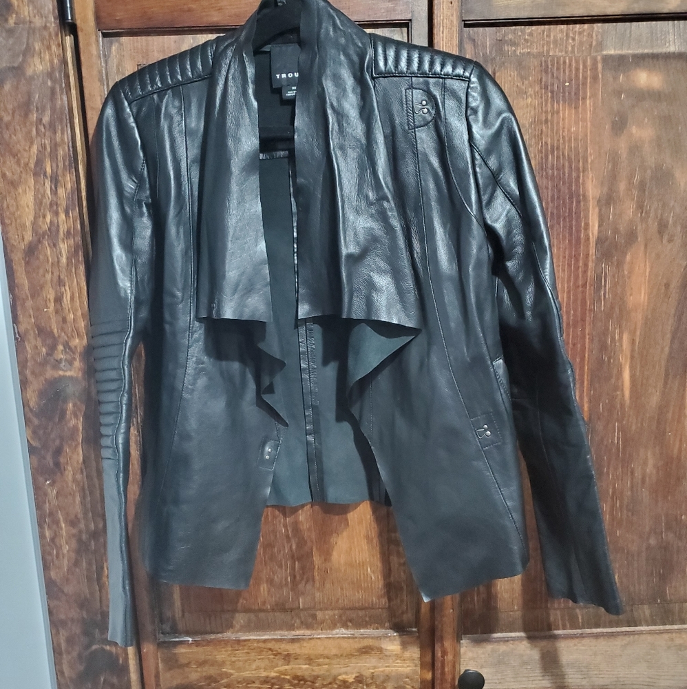 Trouve black leather Funnel Neck jacket sz xs